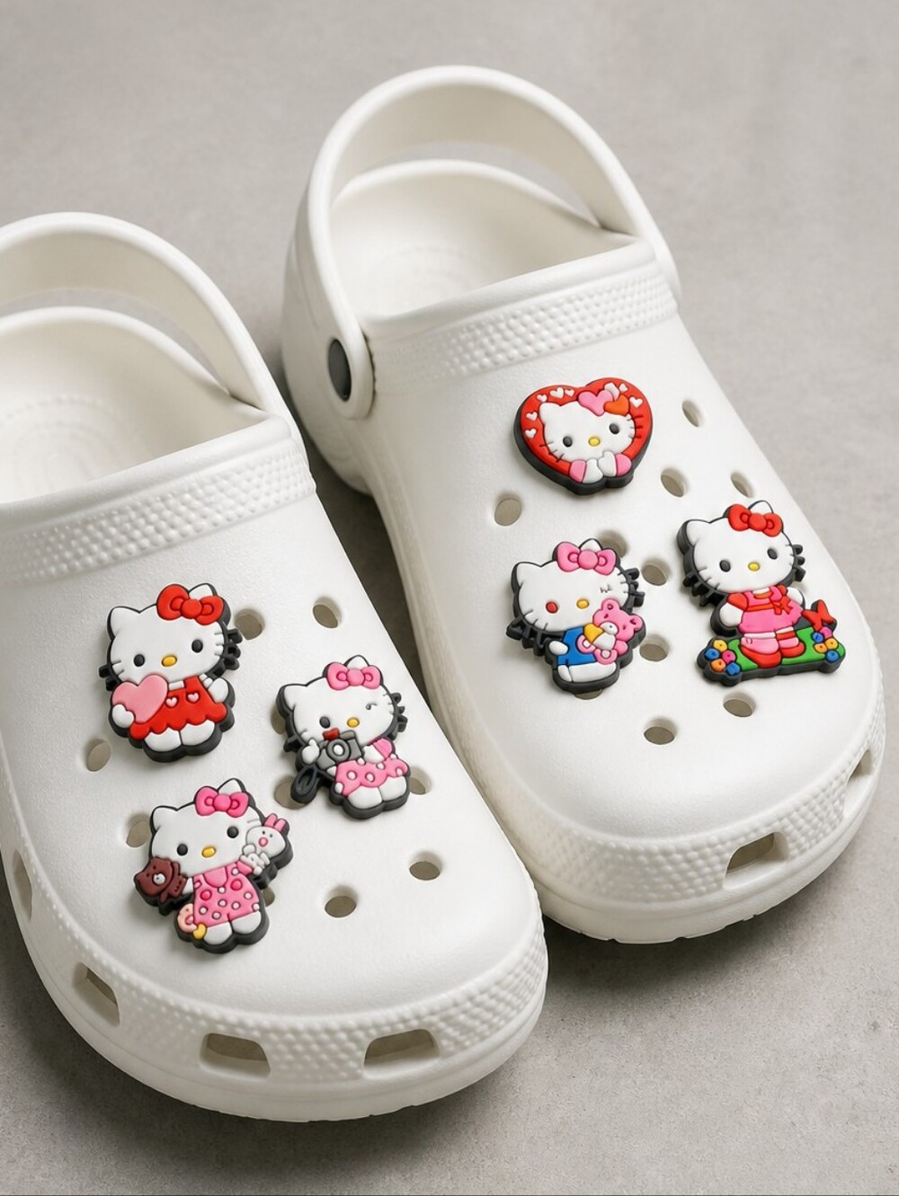 😺 Hello Kitty 6-Pack Shoe Charms White Cat Flip Flop Jewelry Hearts Camera Bear